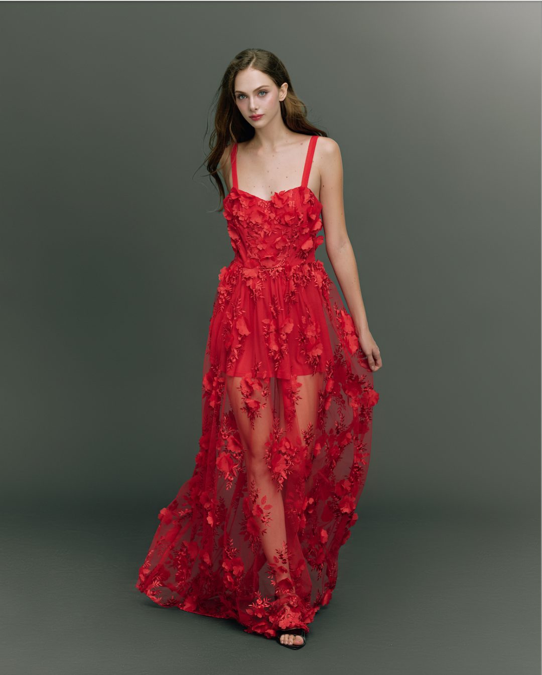 3D floral tulle gown