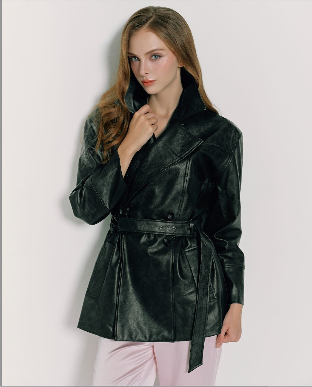Belted leather jacket