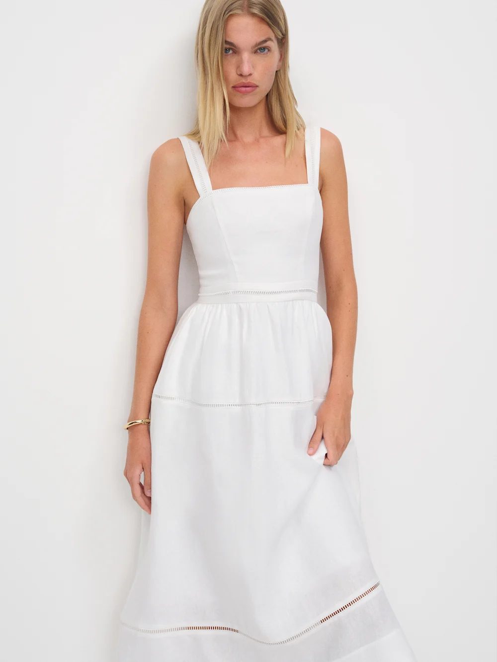 Tiered poplin midi